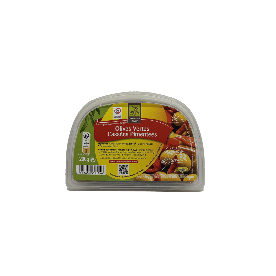Olives Vertes cassées Pimentées